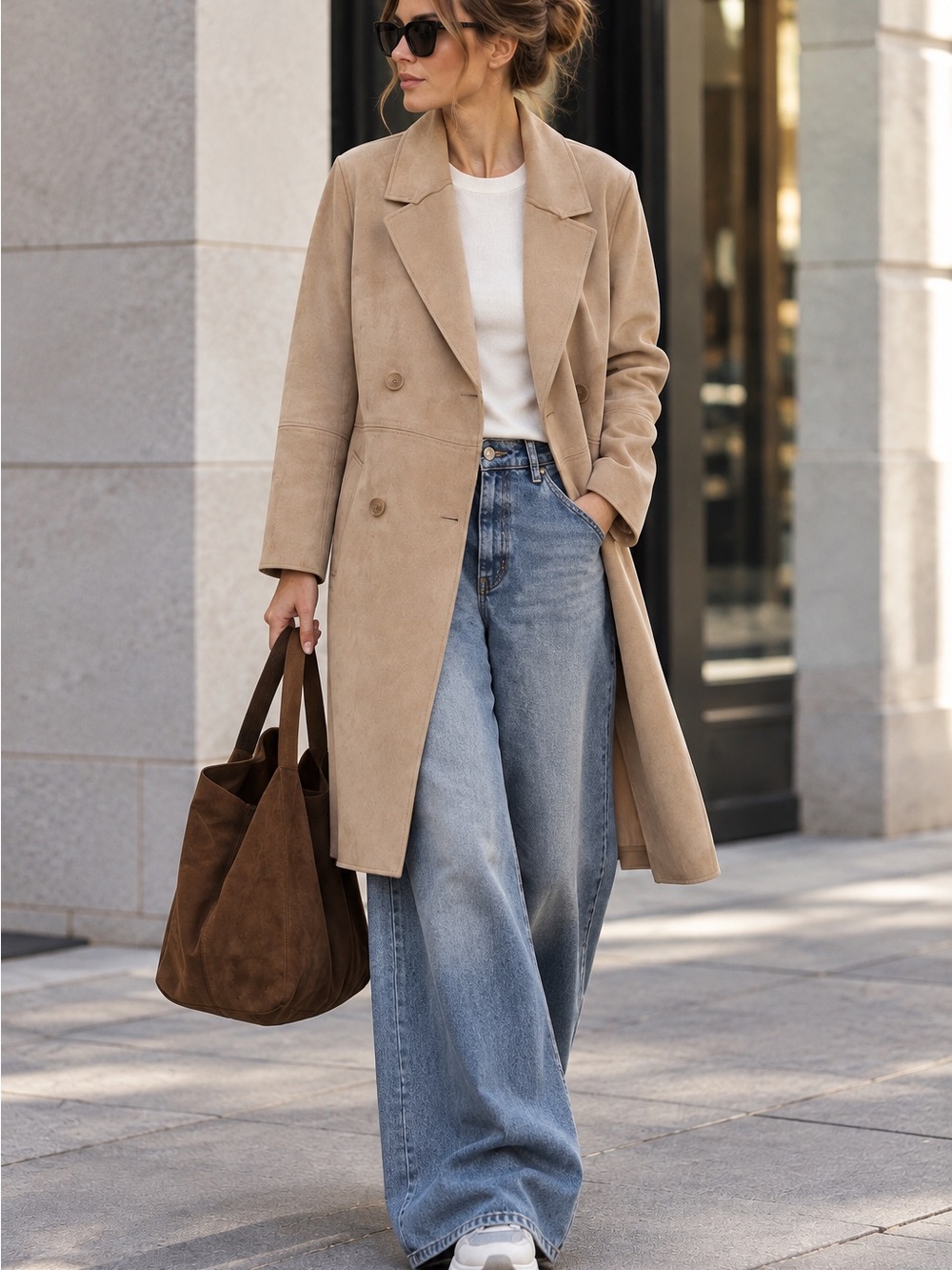 H&M Beige Trench Coat - Minimalist Double-Breasted Design